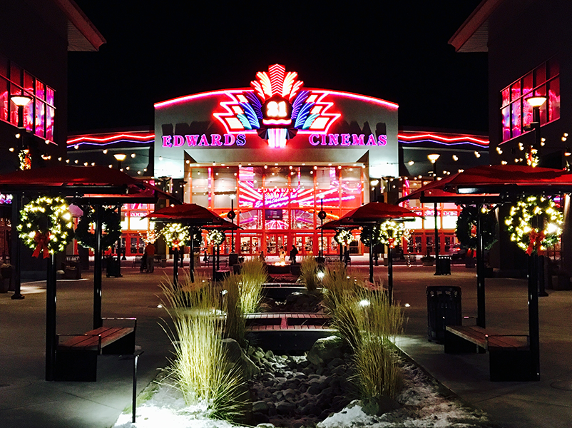 Edwards Cinemas Boise Spectrum at night with lights